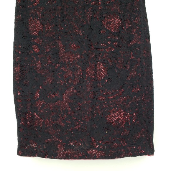 3/$25 Aidan Mattox Mini Dress 2 Sequin Lace Cocktail Party Bodycon Black Red - Picture 7 of 8